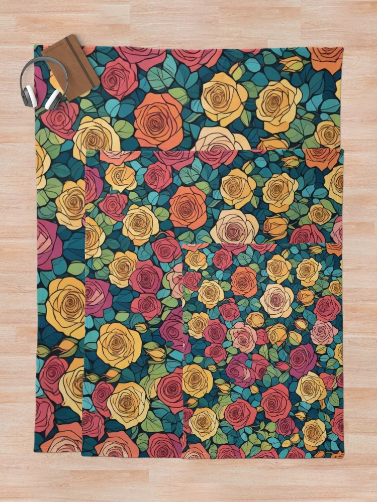 Thumbnail 5 of 6, Throw Blanket, Abstract Colorful Roses Pattern designed and sold by calibrit.