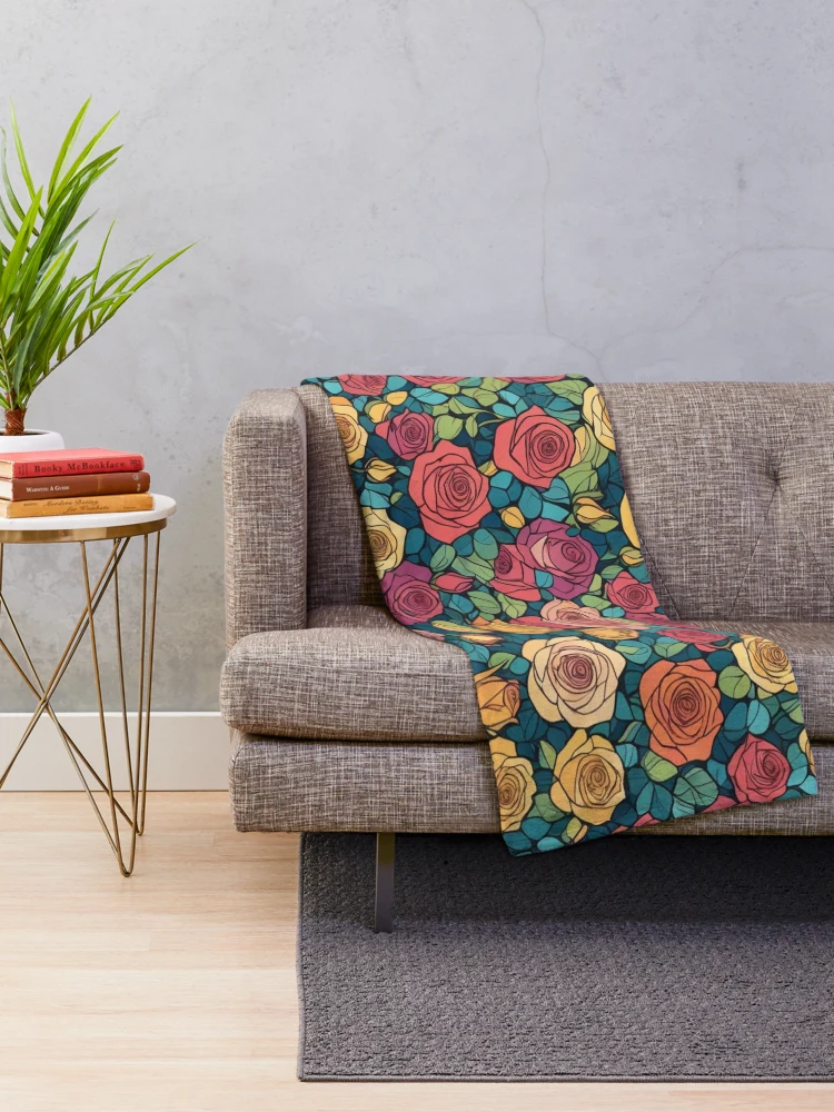 Thumbnail 2 of 6, Throw Blanket, Abstract Colorful Roses Pattern designed and sold by calibrit.