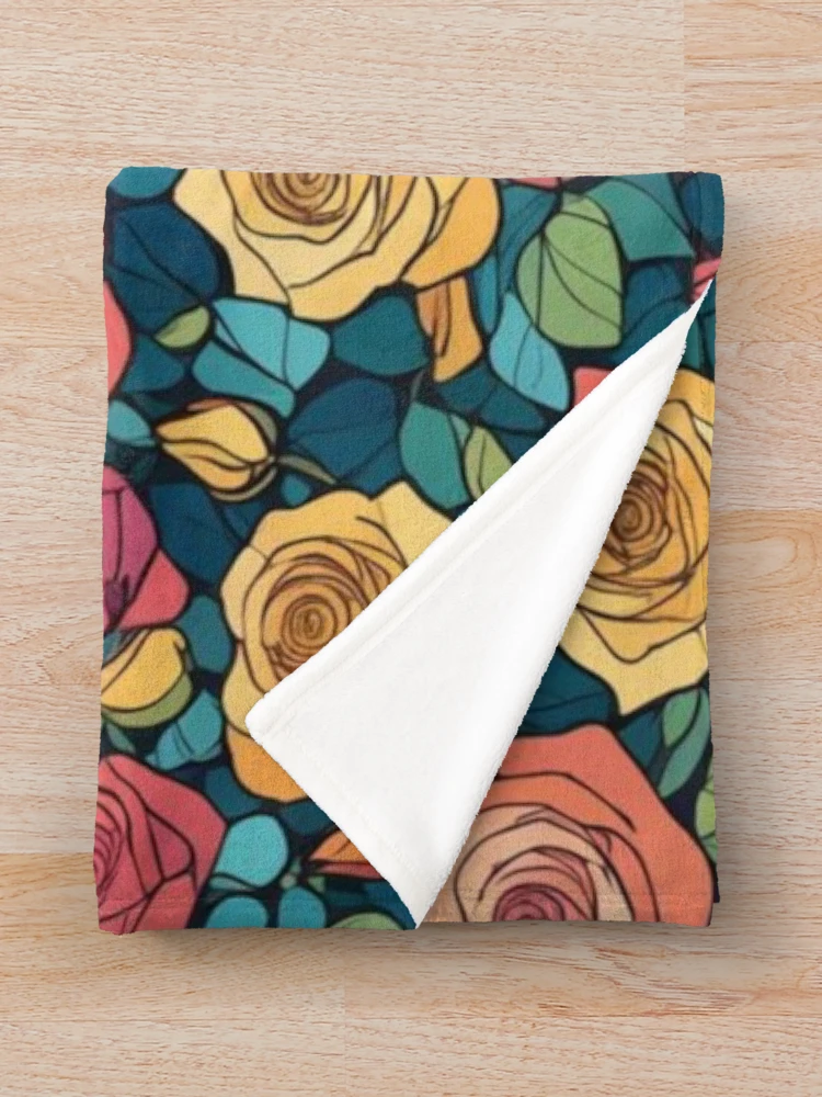 Thumbnail 3 of 6, Throw Blanket, Abstract Colorful Roses Pattern designed and sold by calibrit.