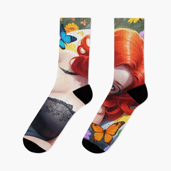 Item preview, Butterfly Whispers: Vivacious Redhead Woman in Floral Serenity designed and sold by Very Peculiar.