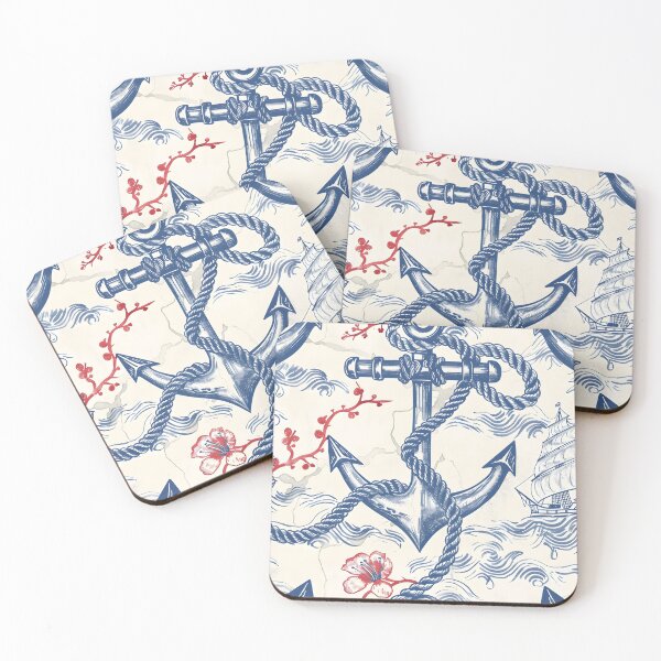 Item preview, Anchor and Rope with Waves Navy Marine Japanese with Sakura Flower designed and sold by Daniel  Vargas.