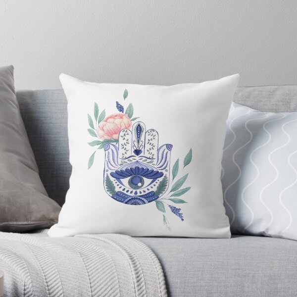 Watercolor Floral Hamsa Throw Pillow