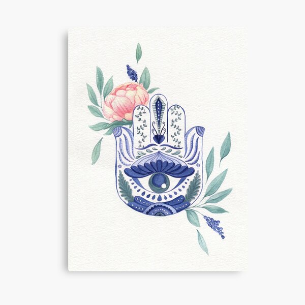 Watercolor Floral Hamsa Canvas Print