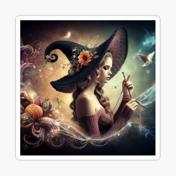 Vista previa del artículo con la obra «Tejer Magia Fantasía Bruja Maven Lady», diseñado y vendido por ANotiontoKnit.