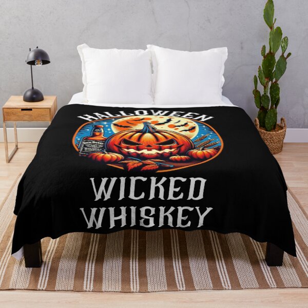 Item preview, Halloween Wicked Whiskey Pop Art Retro Pumpkin, Whiskey, Full moon, Bats designed and sold by Wolvescreate.