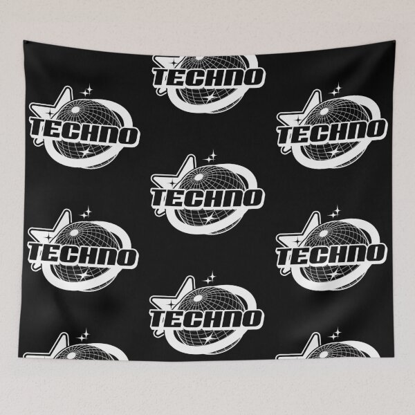 Item preview, TECHNO  - Y2K Grid Globe Stars (white) designed and sold by Discothreadz.