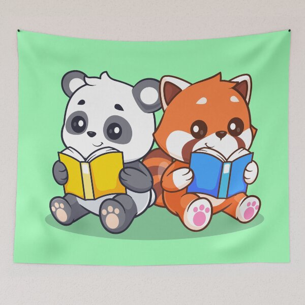 Item preview, Panda Pals: Cute Red Panda Reading Cartoon Vector Icon designed and sold by hjian8219.
