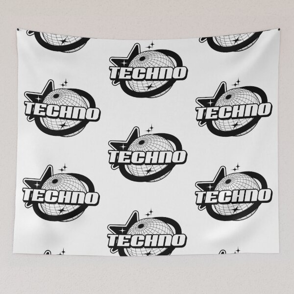 Item preview, TECHNO  - Y2K Globe Grid Stars (black)  designed and sold by Discothreadz.