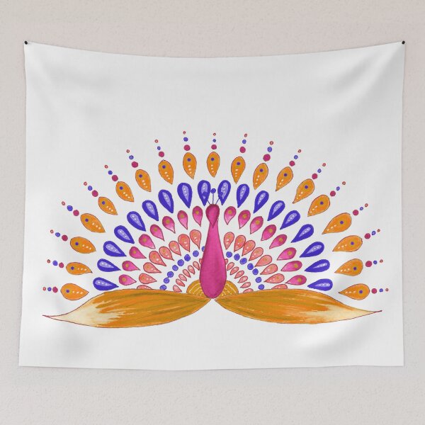 Item preview, Mandala peacock - orange, pink and blue designed and sold by Home Cyn Home.