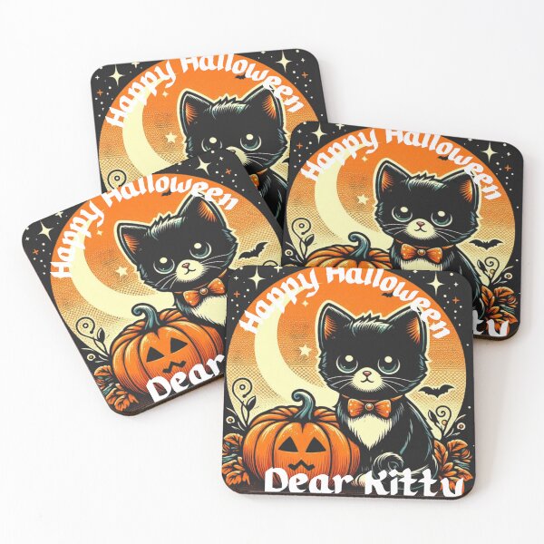 Item preview, Happy Halloween Dear Kitty Retro Pop Art Drawing of Cute Cat and Pumpkin Patch designed and sold by Wolvescreate.