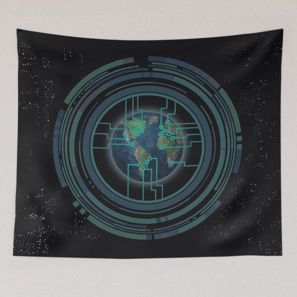 Item preview, Dark Earth globe surrounded by technology and AI space view designed and sold by RichDesignPro.