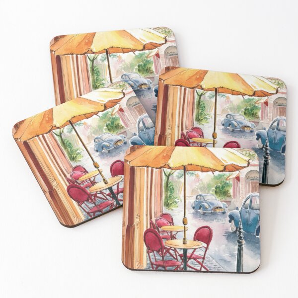 Item preview, Retro Paris Café: Cozy Charm with Yellow Umbrella…..By Carraann  designed and sold by CARRAANN.
