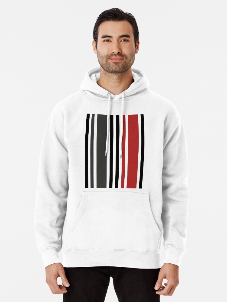 Red Black Grey Vertical Stripes Pattern Pullover Hoodie for Sale