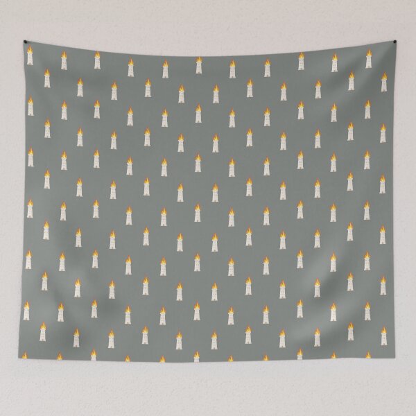Item preview, A white tower topped with flames patten on smoke grey designed and sold by ArtCounts.