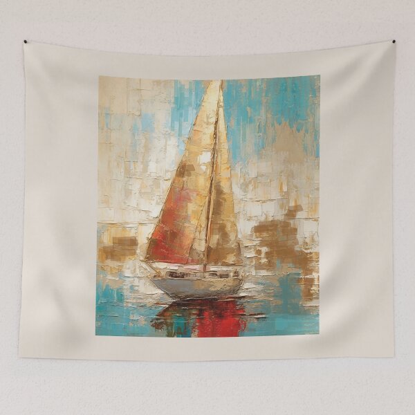 Item preview, Lake reflection  with yatch in vintage  designed and sold by CosmicNook1.