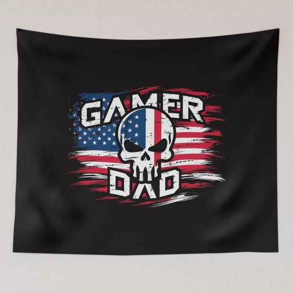 Item preview, Gamer Dad Patriotic Skull T-Shirt - American Flag Gaming Tee designed and sold by HOMEDESIGNPRINT.