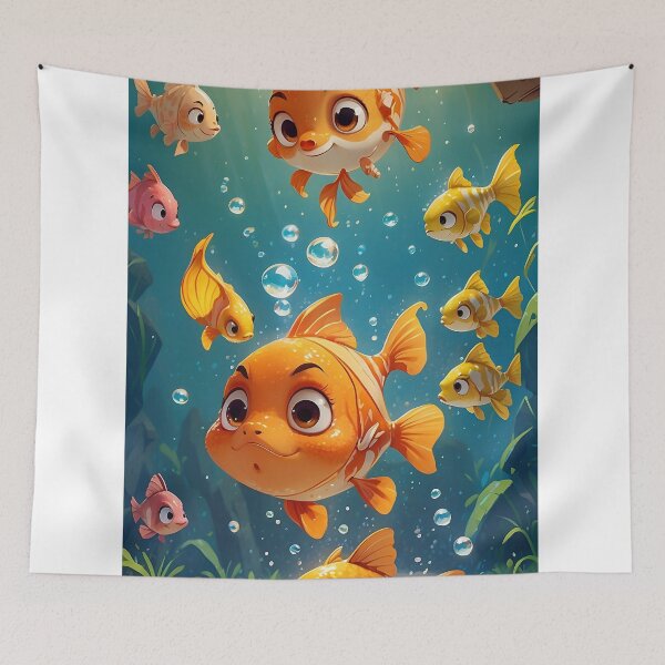 Item preview, The real goldfish are curiously nibbling at the crackers, creating a playful interaction designed and sold by arjad3n.