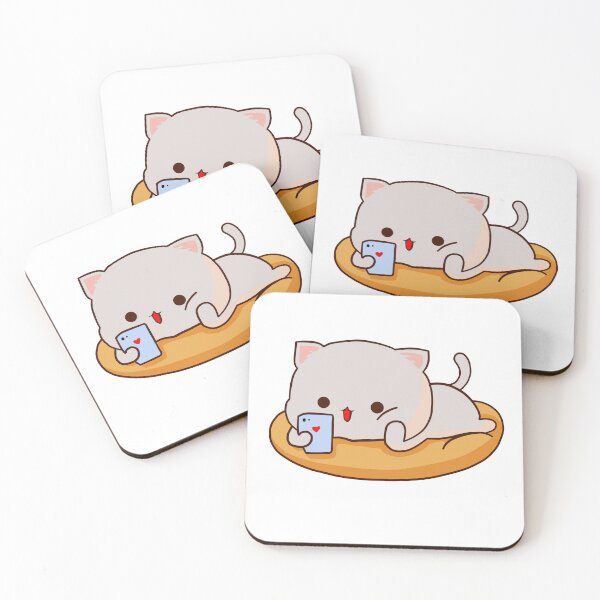 Item preview, Cute Milk and Mochi Peach cat love chat  designed and sold by ThePurplePrints.