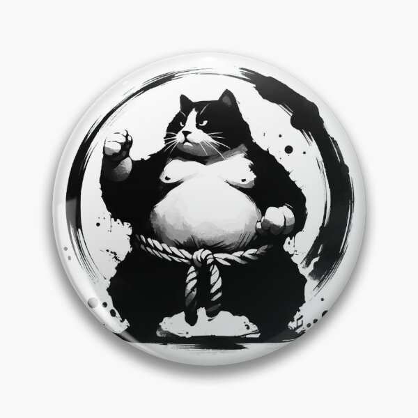 Item preview, Sumo Cat Wrestler Sumie Enso Circle Japanese Brushstroke designed and sold by TomFrontierArt.