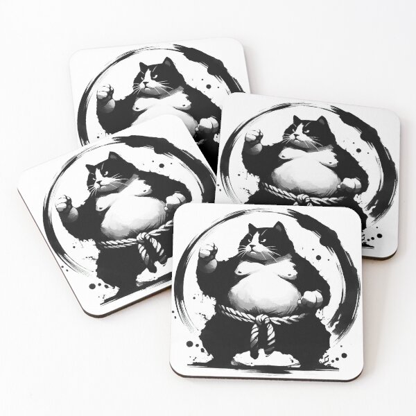 Item preview, Sumo Cat Wrestler Sumie Enso Circle Japanese Brushstroke designed and sold by TomFrontierArt.