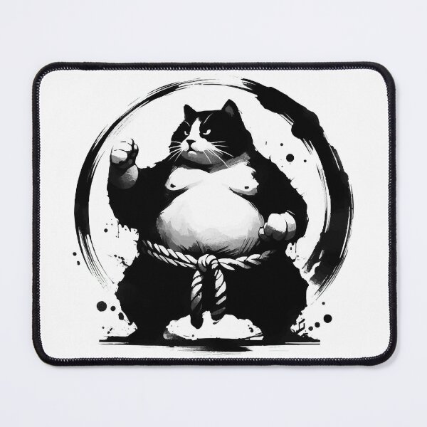 Item preview, Sumo Cat Wrestler Sumie Enso Circle Japanese Brushstroke designed and sold by TomFrontierArt.
