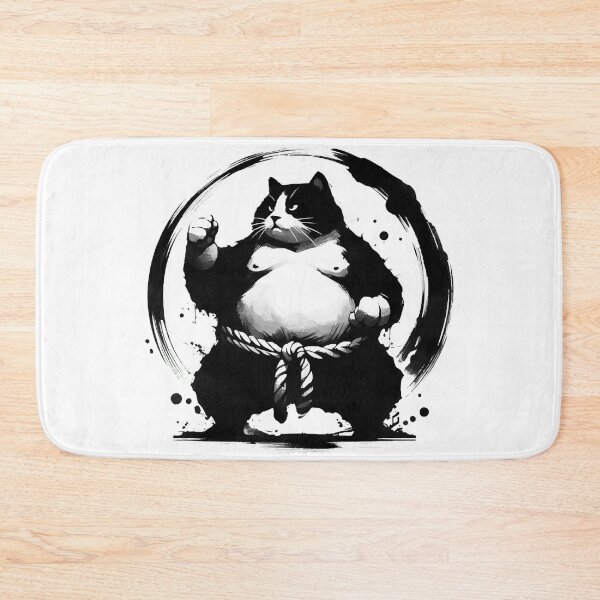 Item preview, Sumo Cat Wrestler Sumie Enso Circle Japanese Brushstroke designed and sold by TomFrontierArt.