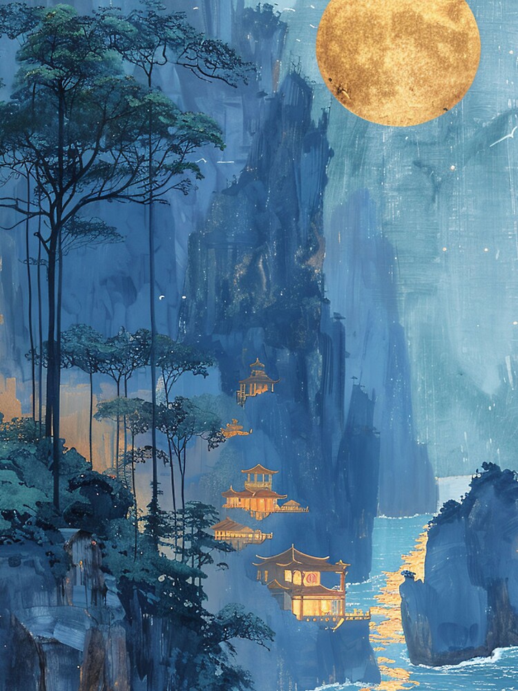 Aperçu 5 sur 5. Coque iPhone avec l'œuvre Golden Moon Over Mystic Peaks créée et vendue par ArmorShell.