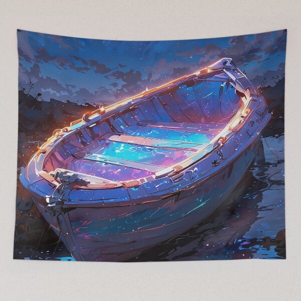 Item preview, Celestial Canoe Navigating the Cosmic Seas of Starlight designed and sold by ArtComixHaven.