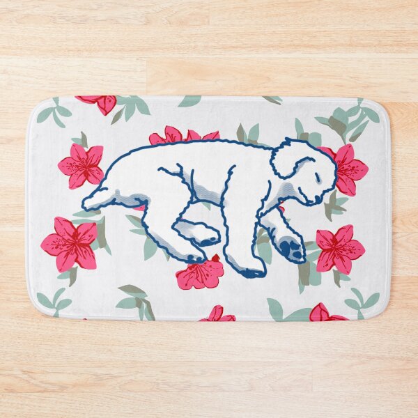 Item preview, white sleeping dog on Red azalea  designed and sold by Eastspacebubble.