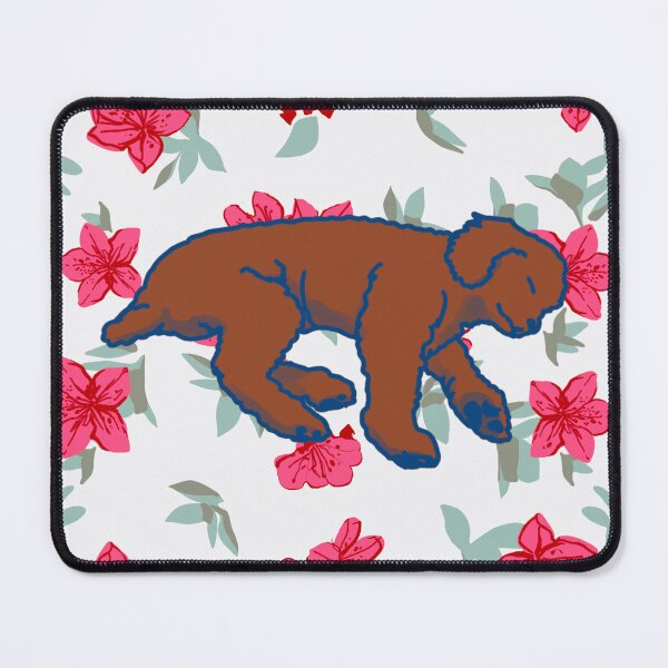 Item preview, Red brown sleeping dog on Red azalea  designed and sold by Eastspacebubble.
