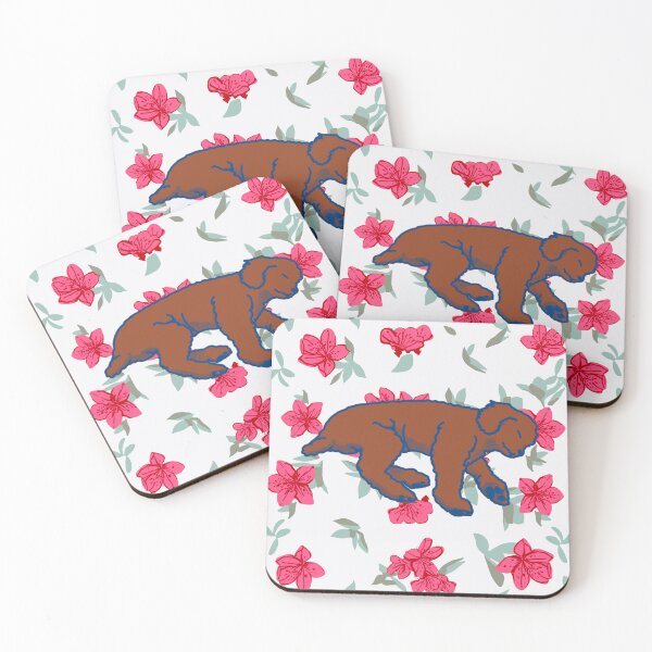 Item preview, Red brown sleeping dog on Red azalea  designed and sold by Eastspacebubble.