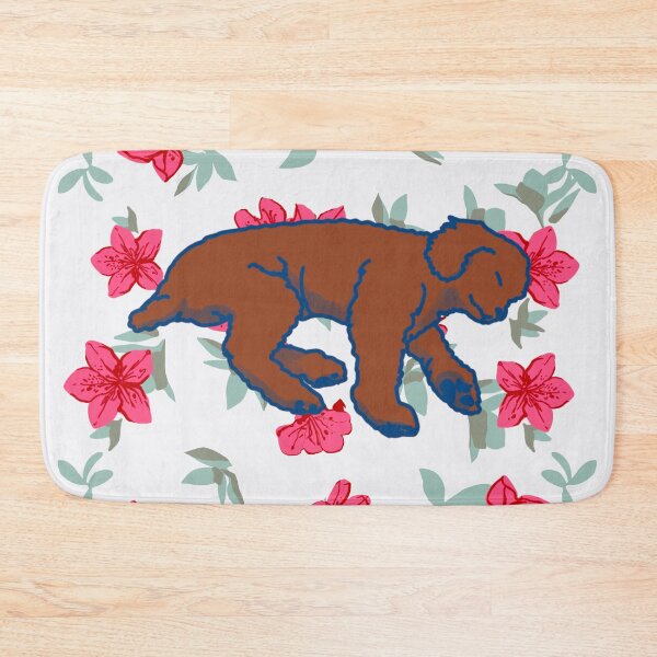 Item preview, Red brown sleeping dog on Red azalea  designed and sold by Eastspacebubble.