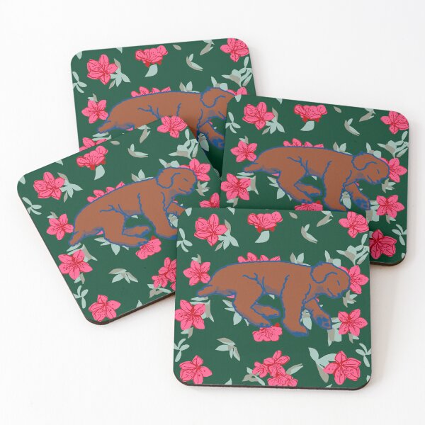 Item preview, Red brown sleeping dog on Red azalea  designed and sold by Eastspacebubble.