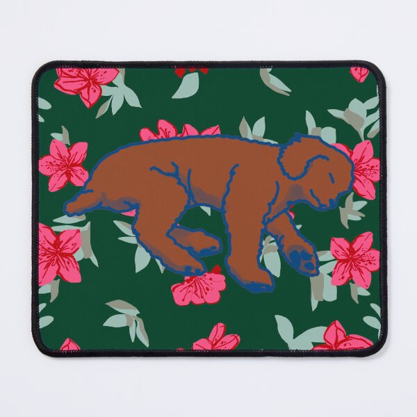 Item preview, Red brown sleeping dog on Red azalea  designed and sold by Eastspacebubble.