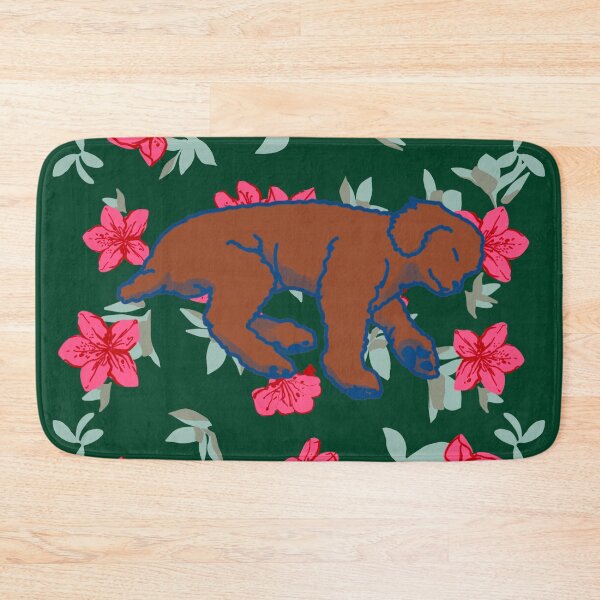 Item preview, Red brown sleeping dog on Red azalea  designed and sold by Eastspacebubble.