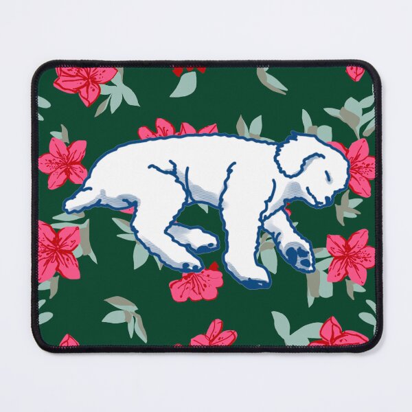 Item preview, white sleeping dog on Red azalea  designed and sold by Eastspacebubble.