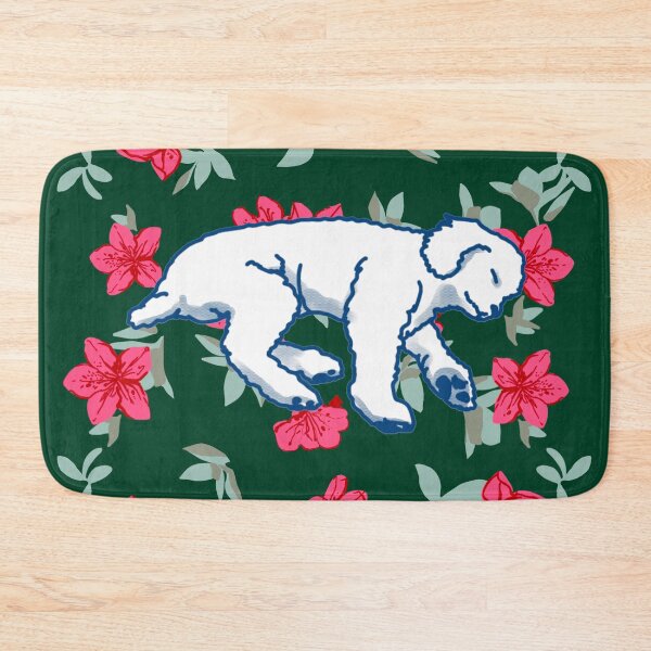 Item preview, white sleeping dog on Red azalea  designed and sold by Eastspacebubble.