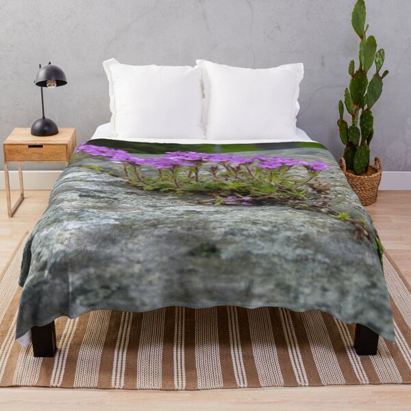 Item preview, Delicate purple flowers grow on rough grey stone. designed and sold by sopfanna.