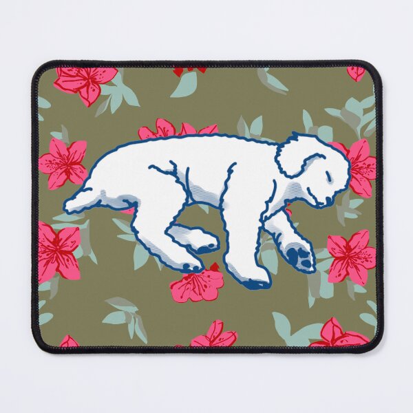 Item preview, white sleeping dog on Red azalea  designed and sold by Eastspacebubble.