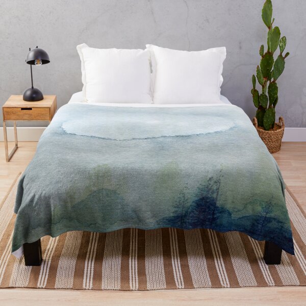 Item preview, Foggy forest watercolor art, cascadia Trees Covered In Magic Blue Fog designed and sold by FleurDesign.