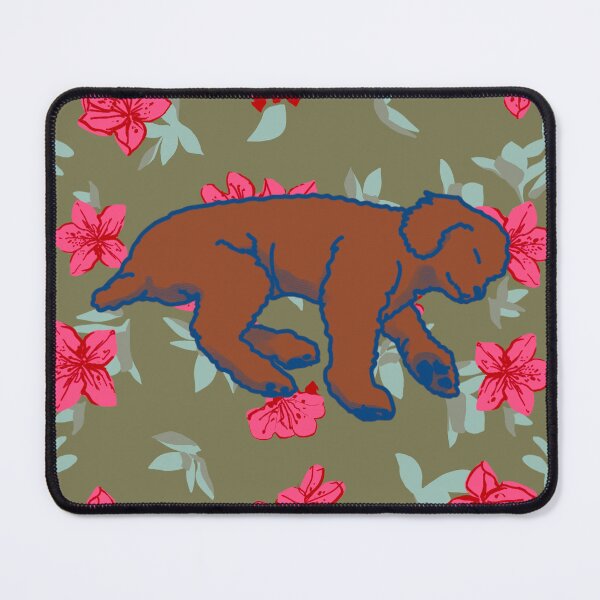 Item preview, Red brown sleeping dog on Red azalea  designed and sold by Eastspacebubble.