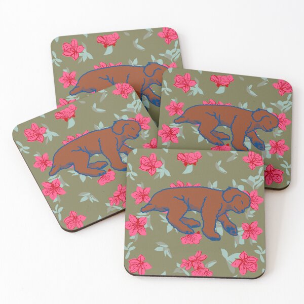 Item preview, Red brown sleeping dog on Red azalea  designed and sold by Eastspacebubble.