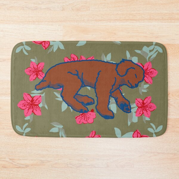 Item preview, Red brown sleeping dog on Red azalea  designed and sold by Eastspacebubble.