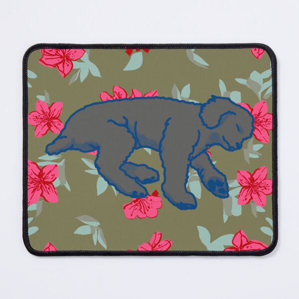 Item preview, silver sleeping dog on Red azalea  designed and sold by Eastspacebubble.