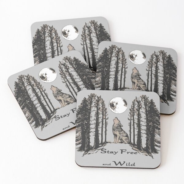 Item preview, Howling wolf under full moon with text 'stay free and wild' designed and sold by Tomasz  Siennicki.