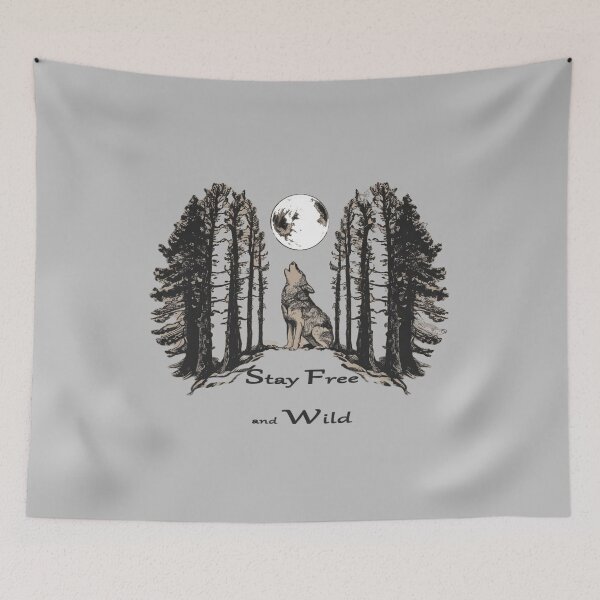Item preview, Howling wolf under full moon with text 'stay free and wild' designed and sold by Tomasz  Siennicki.