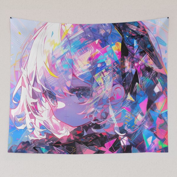 Item preview, Vibrant Abstract Neon Kaleidoscope Anime Girl designed and sold by bubblegoth.