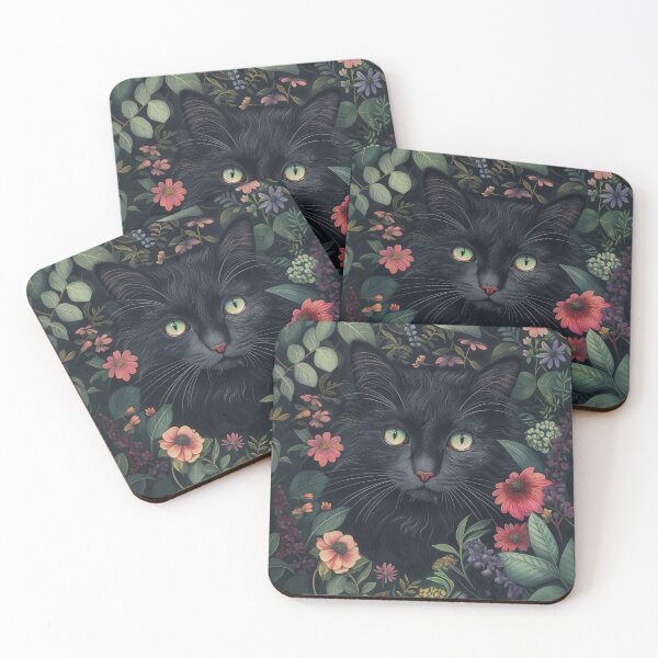 Item preview,  Cute Black Cat Portrait Surrounded by Dark Botanical Florals designed and sold by Jozefin's Studio.