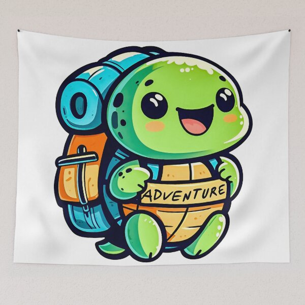Item preview, Tortuga aventurera que acampa. Tortuga de dibujos animados lindo designed and sold by SideKickCreates.