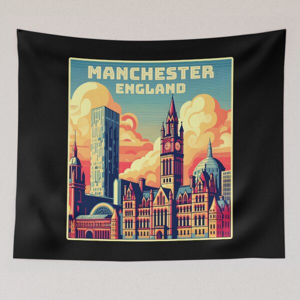 Item preview, Vintage retro Machester England Landmarks Skyline. designed and sold by Unitepeople.